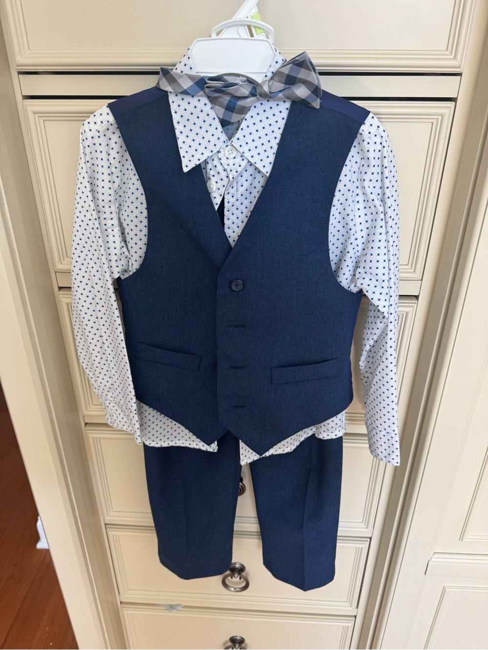 Van Heusen Navy Blue Boys Vest, Trousers & Polka Dot Shirt Set